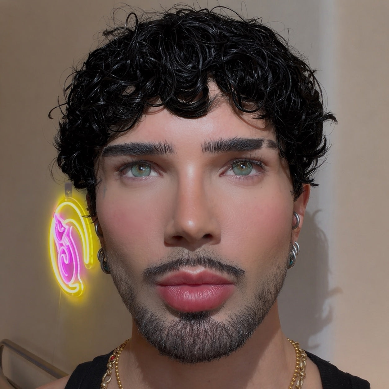NEW Short Defused Curly “BLACK” NO LACE WIG