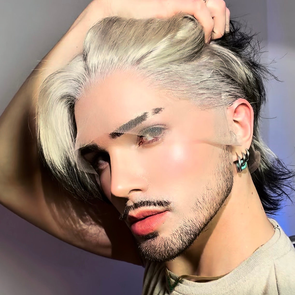 Iced Blonde With Black Tips - Bangs/ Mullet Razor Cut FULL LACE WIG