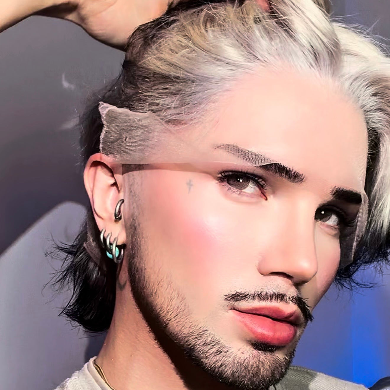 Iced Blonde With Black Tips - Bangs/ Mullet Razor Cut FULL LACE WIG