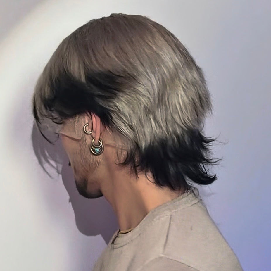 Iced Blonde With Black Tips - Bangs/ Mullet Razor Cut FULL LACE WIG