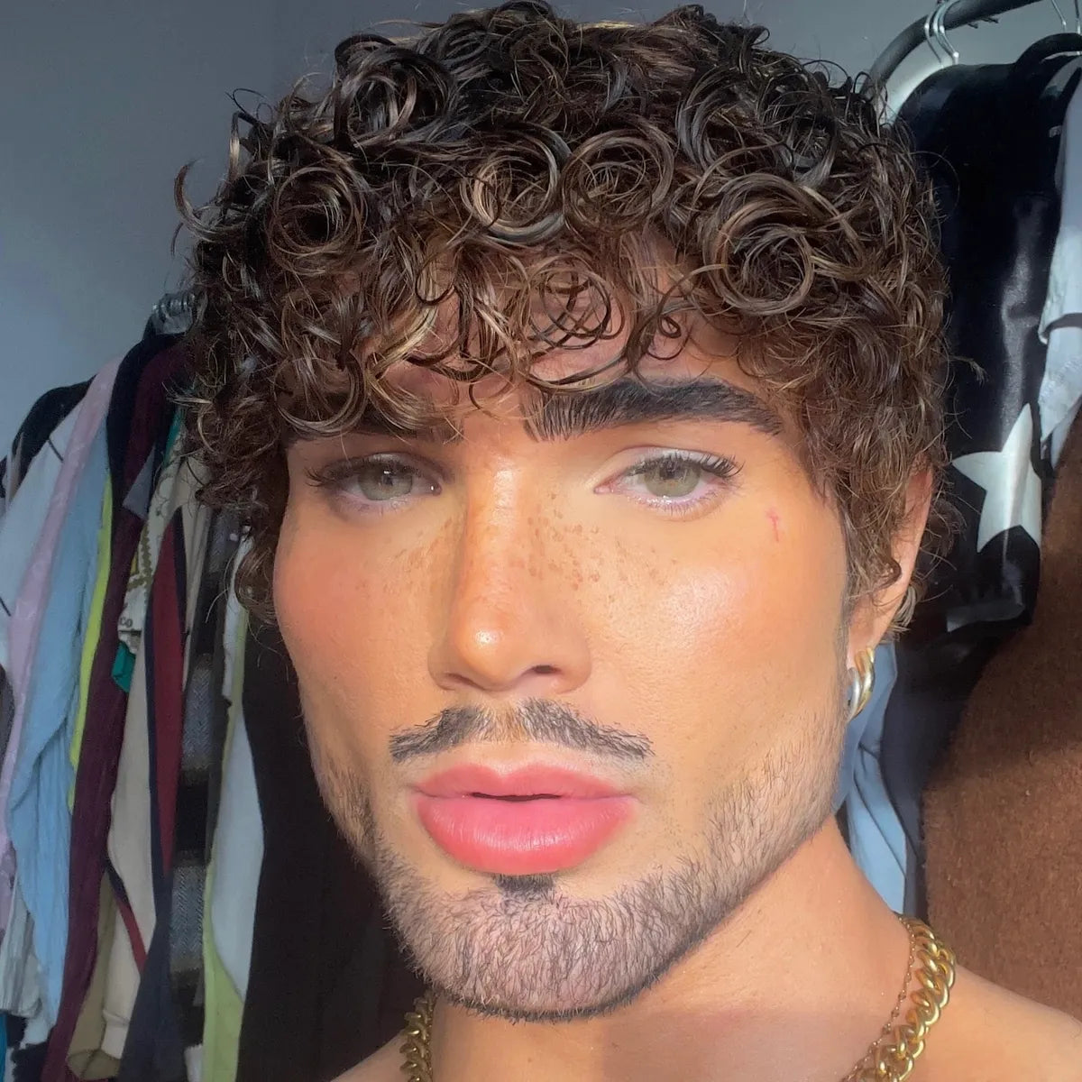 Curly Caramel Brown Highlighted Short Style -  NO LACE WIG