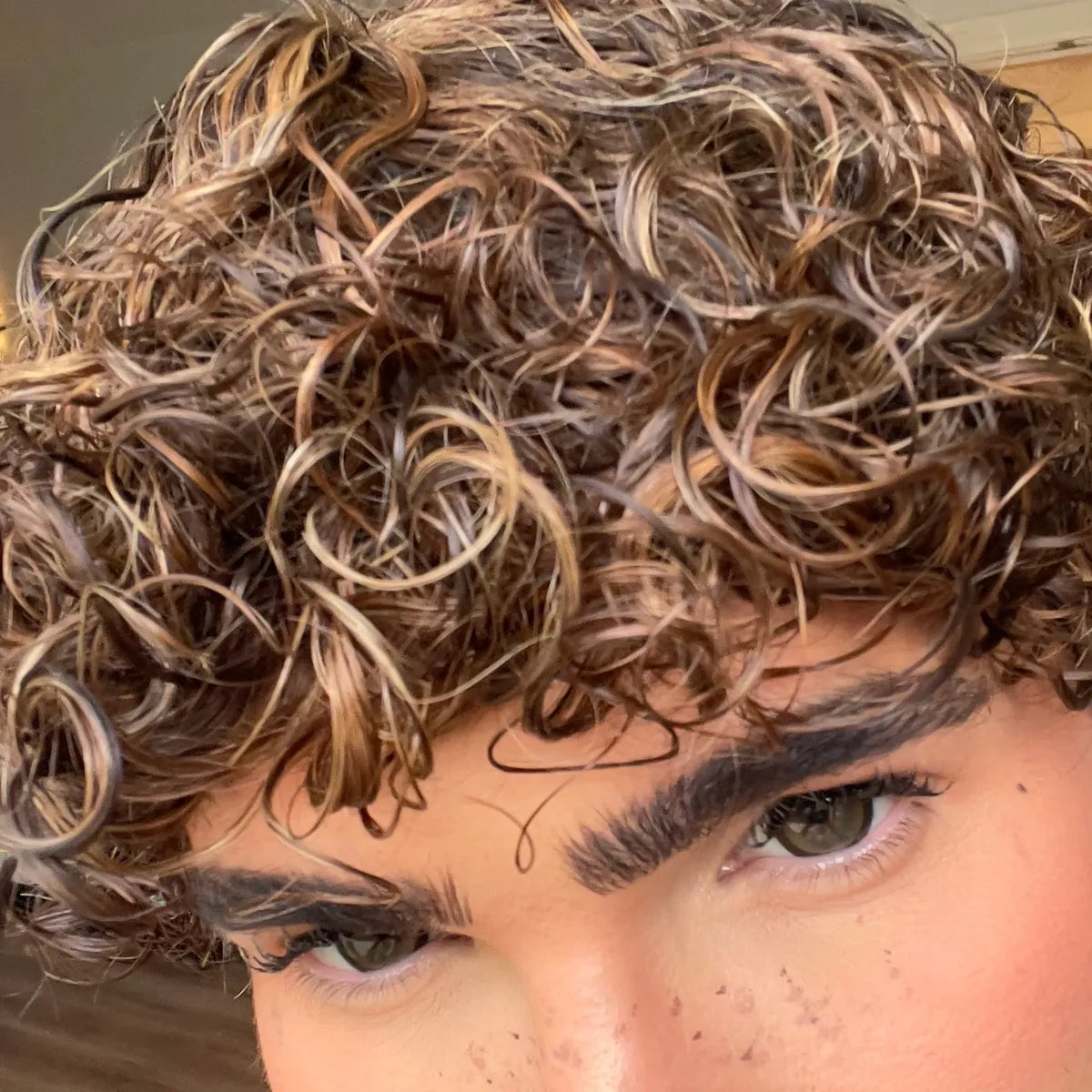 Curly Caramel Brown Highlighted Short Style -  NO LACE WIG
