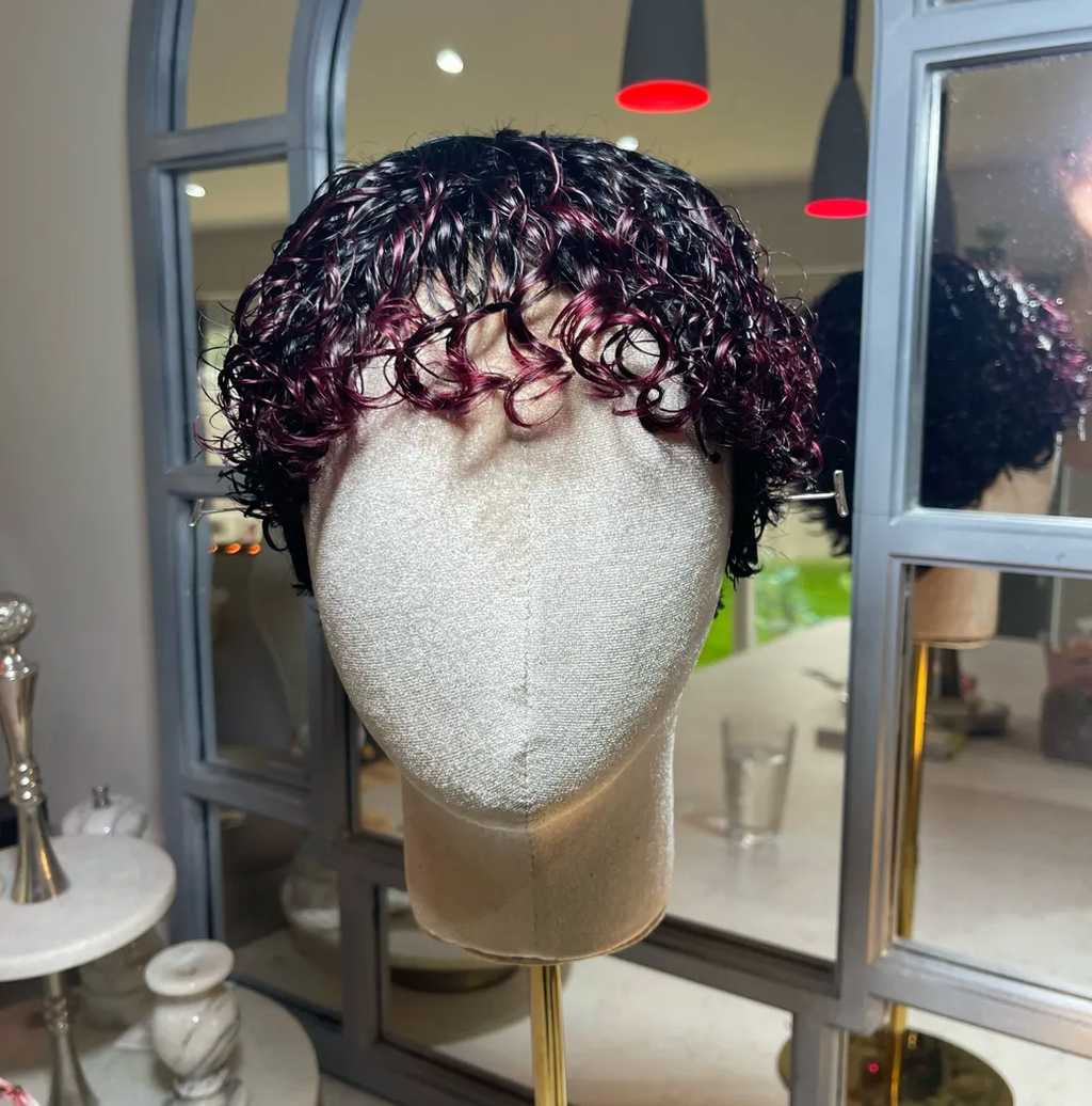 Curly Subtle Deep Cherry Short Style NO LACE WIG