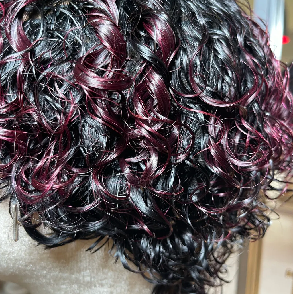 Curly Subtle Deep Cherry Short Style NO LACE WIG
