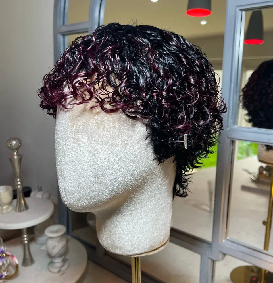 Curly Subtle Deep Cherry Short Style NO LACE WIG