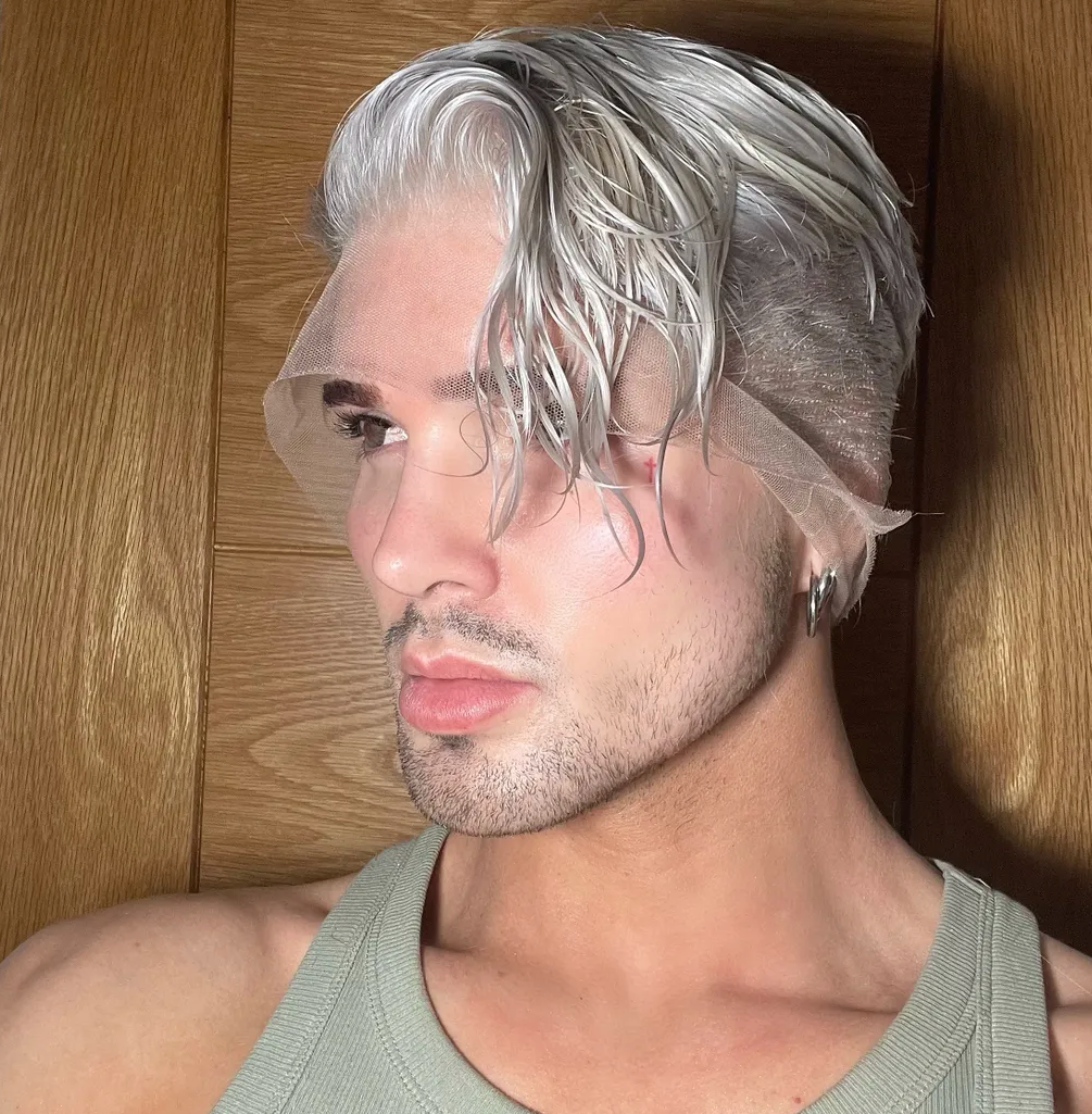 (Longer Front Length) Platinum Ash Blonde Tapered Shaven Back & Sides 360 LACE WIG