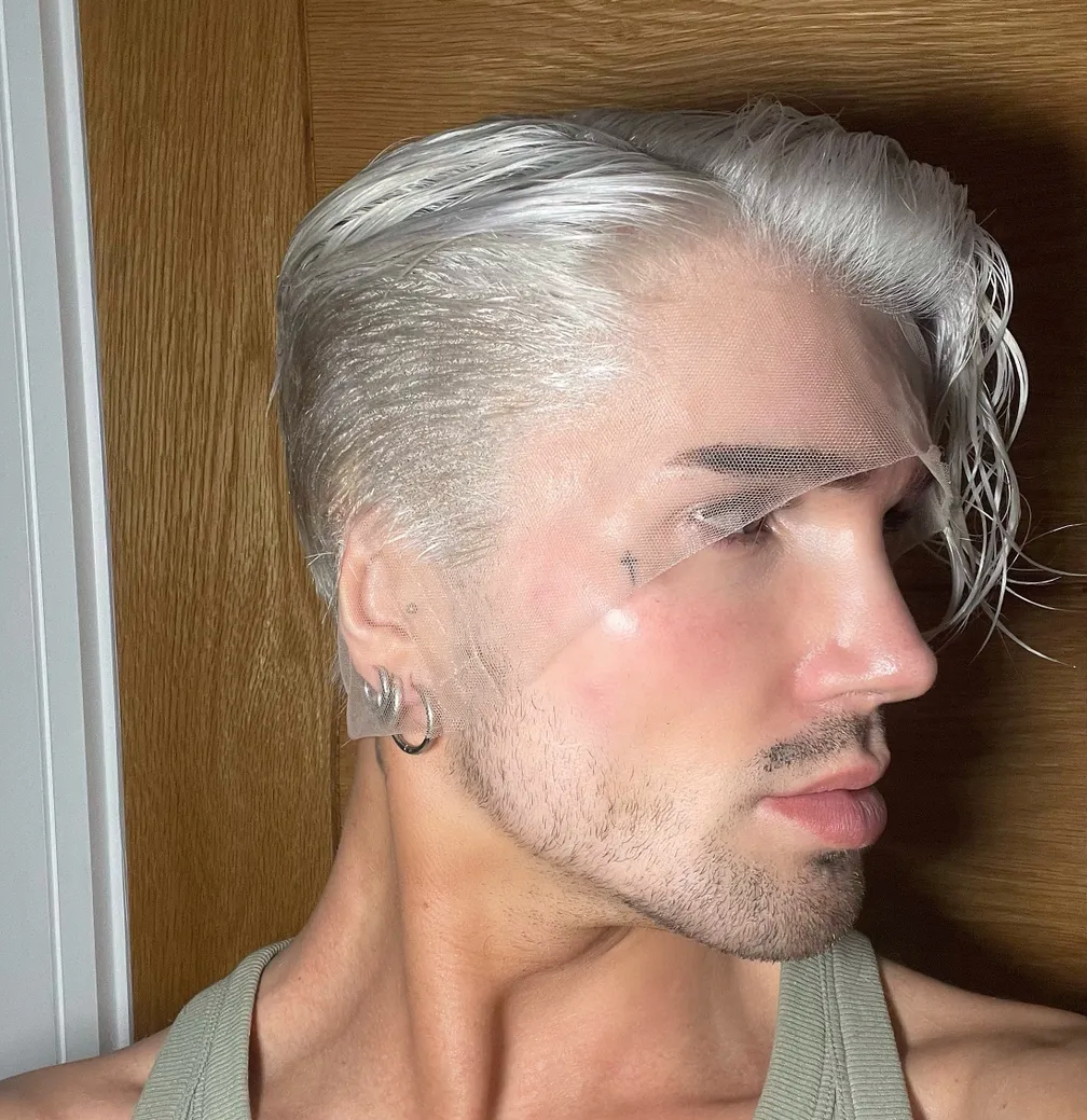 (Longer Front Length) Platinum Ash Blonde Tapered Shaven Back & Sides 360 LACE WIG