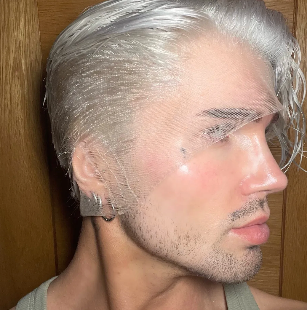 (Longer Front Length) Platinum Ash Blonde Tapered Shaven Back & Sides 360 LACE WIG