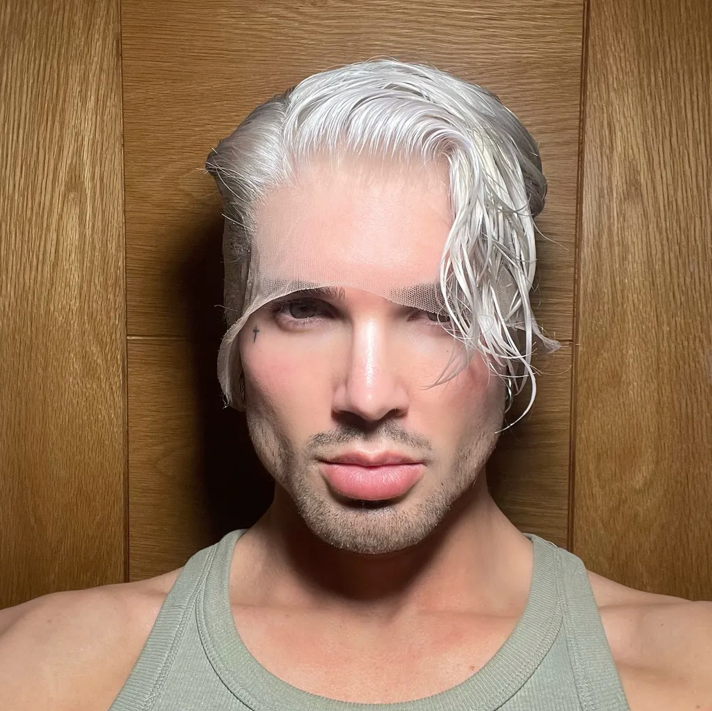 (Longer Front Length) Platinum Ash Blonde Tapered Shaven Back & Sides 360 LACE WIG