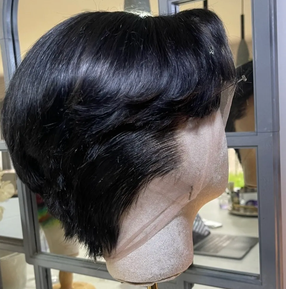 Centre Part Black Truffle - Tapered Sides + Fluffy Layers 360 LACE WIG