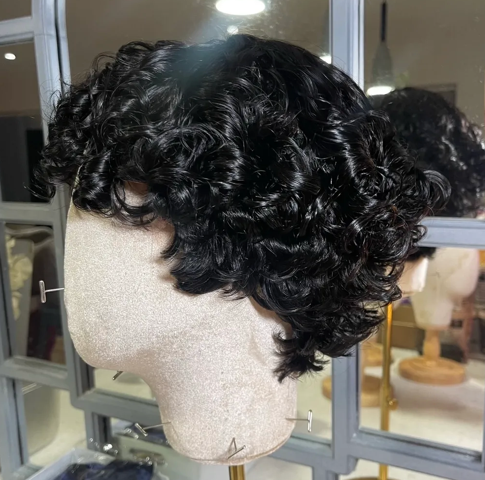 Black Soft Curly Human Hair NO LACE WIG