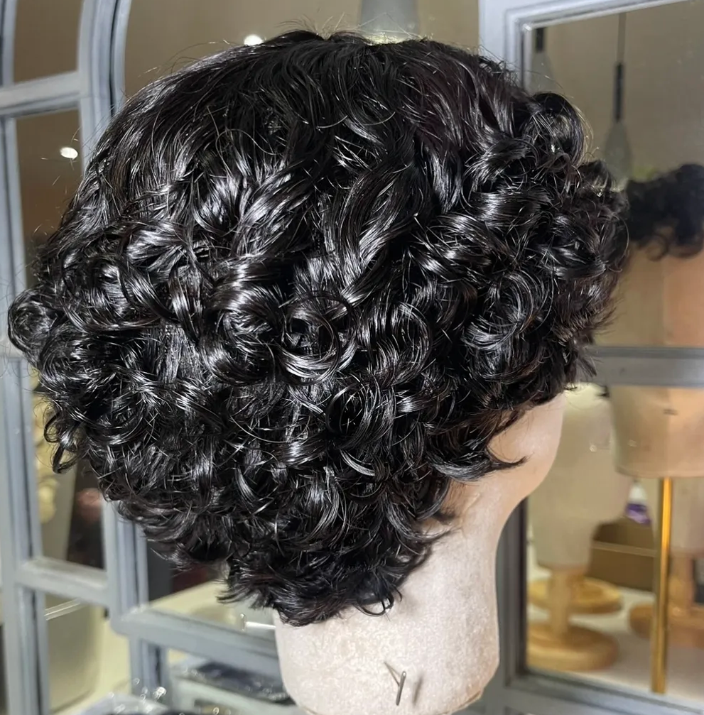 Black Soft Curly Human Hair NO LACE WIG