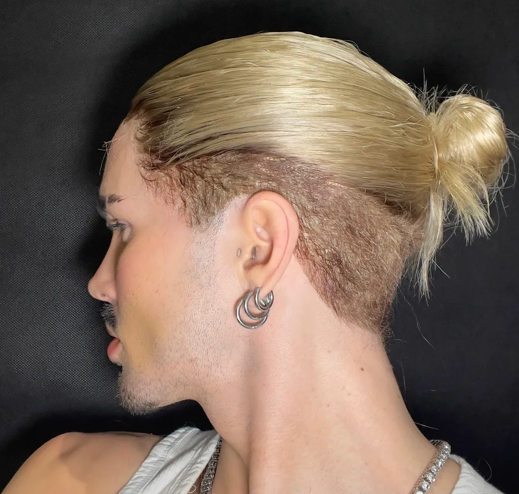 Undercut Long 10 Inch Ash Blonde With Golden Brown Root FULL LACE WIG
