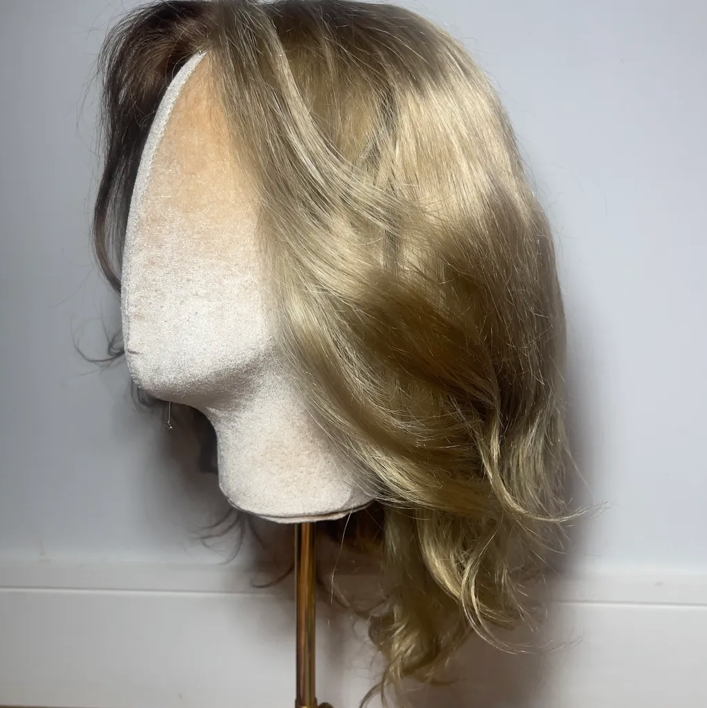 Yin & Yang Split Color 12 Inch Long, Natural Golden Brown + Golden Blonde FULL LACE WIG