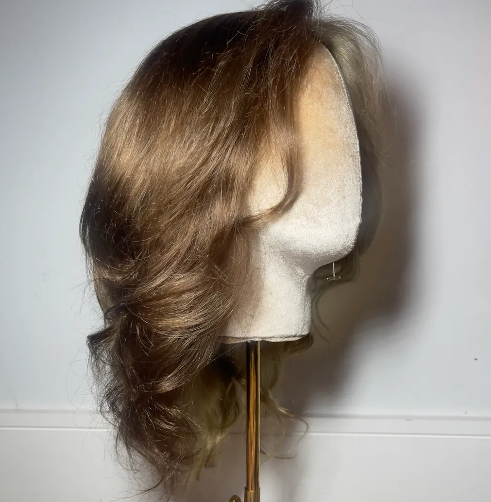 Yin & Yang Split Color 12 Inch Long, Natural Golden Brown + Golden Blonde FULL LACE WIG