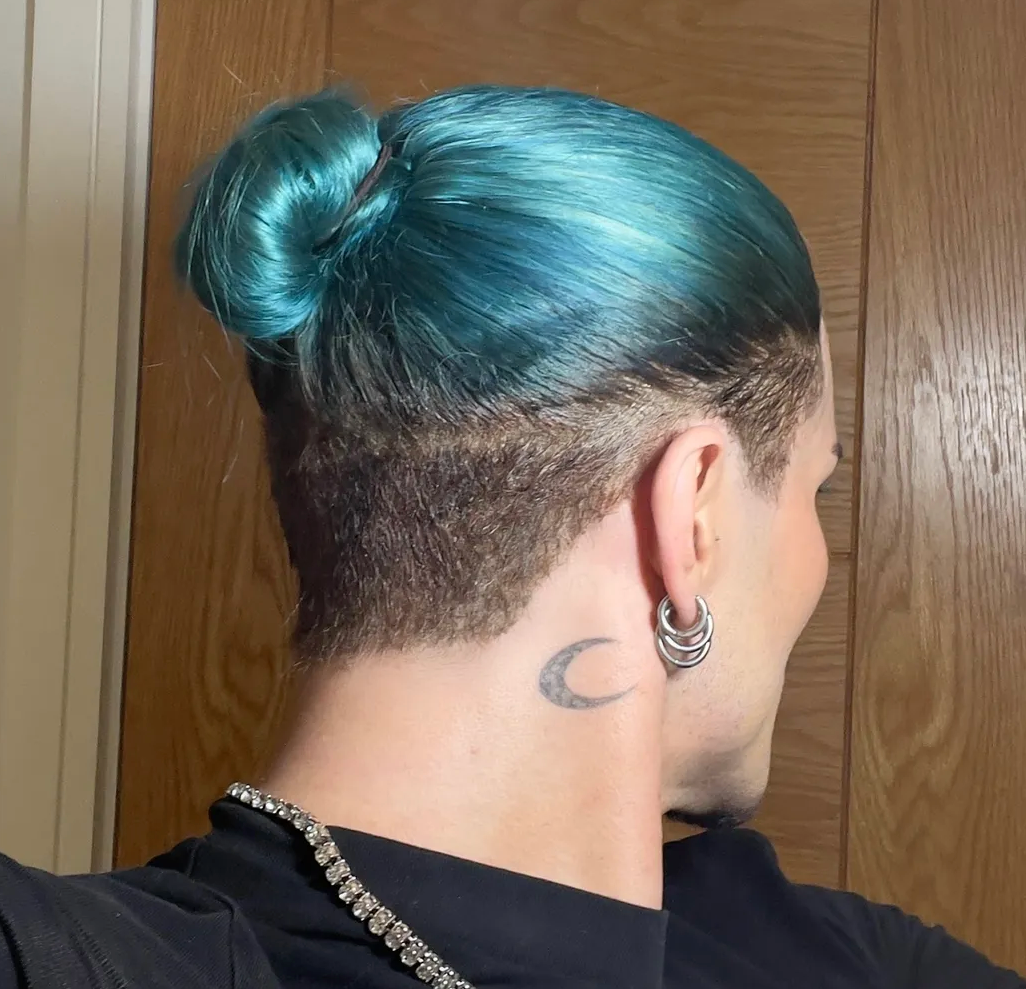 Undercut Long 12 Inch JADED BLUE With Dark Natural Brown Root FULL LACE WIG