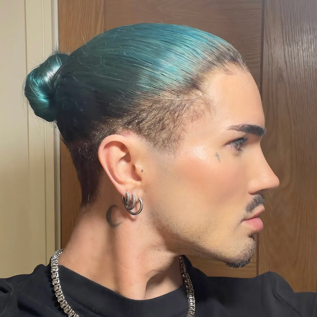 Undercut Long 12 Inch JADED BLUE With Dark Natural Brown Root FULL LACE WIG