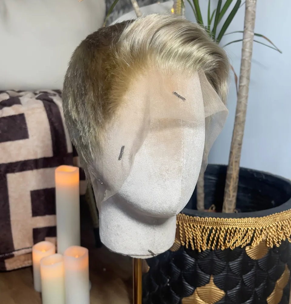 Frosted Blonde Natural Men’s Cut, Tapered Back & Sides FULL LACE WIG