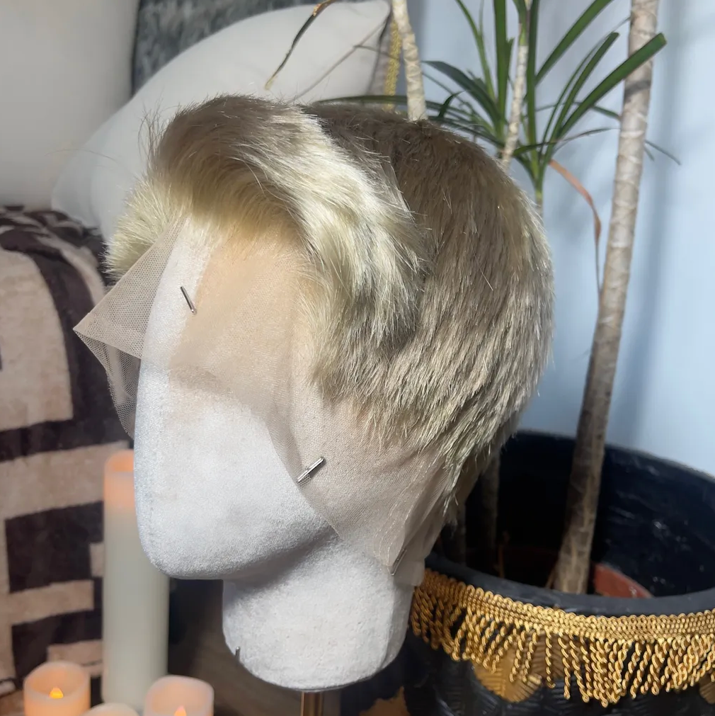 Frosted Blonde Natural Men’s Cut, Tapered Back & Sides FULL LACE WIG