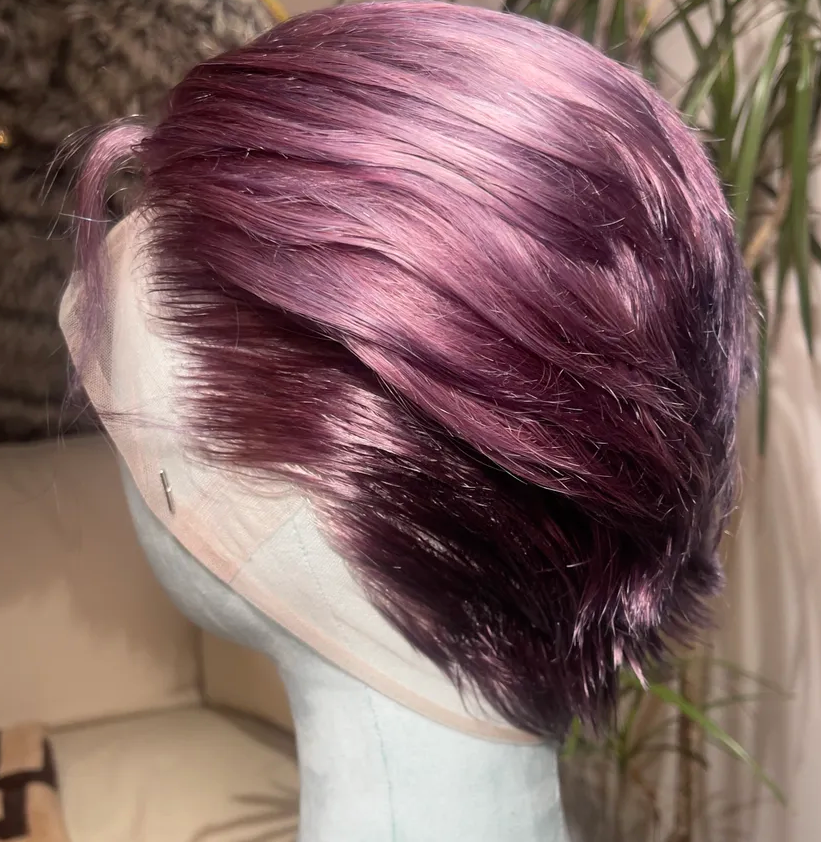 Grape Soda ( Muted Purple ) - Medium Length, Short Sides 360 LACE WIG