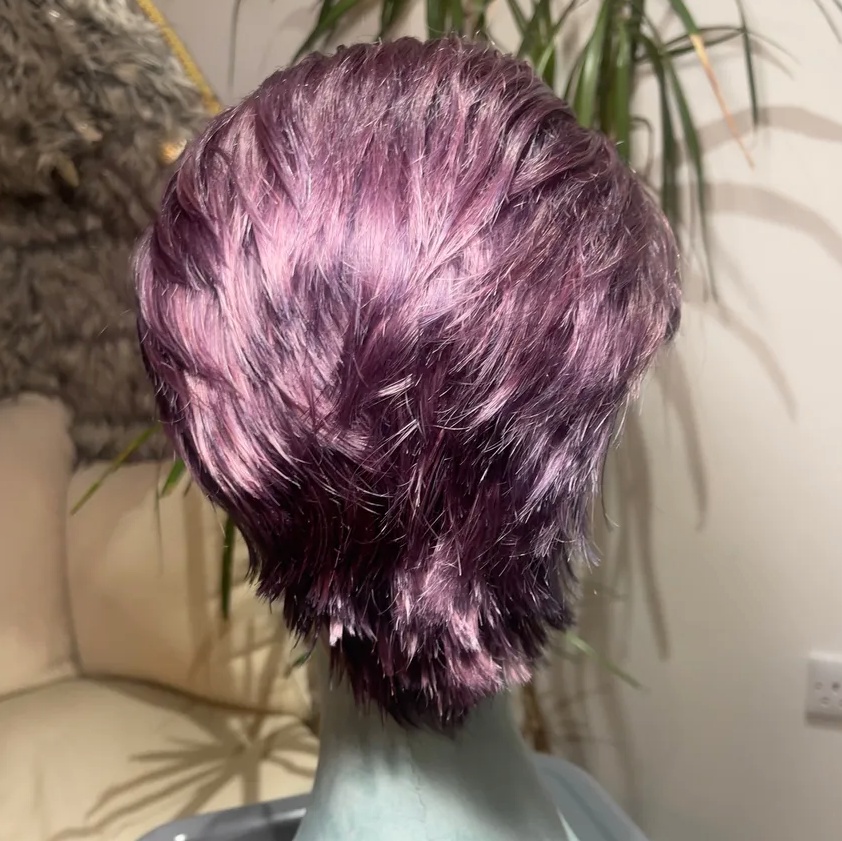 Grape Soda ( Muted Purple ) - Medium Length, Short Sides 360 LACE WIG