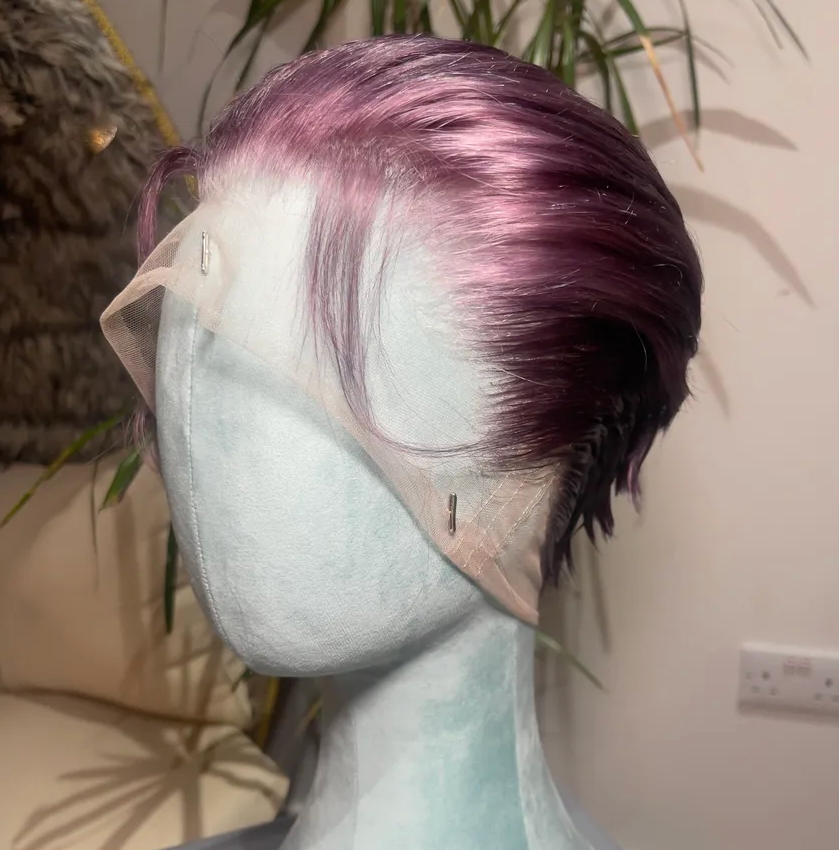Grape Soda ( Muted Purple ) - Medium Length, Short Sides 360 LACE WIG