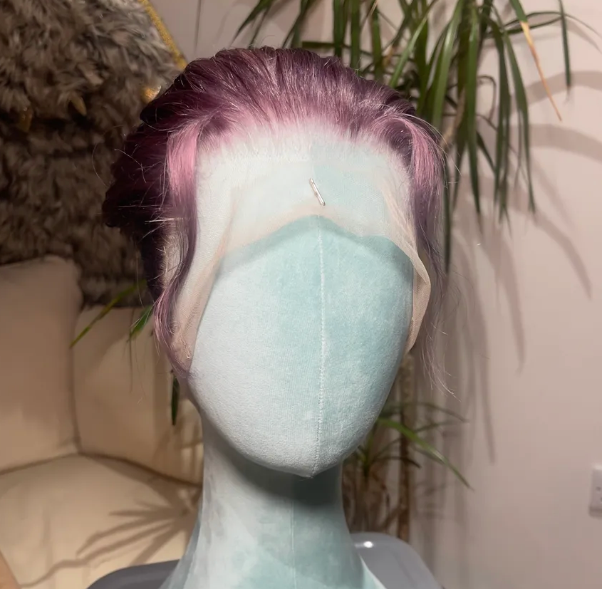 Grape Soda ( Muted Purple ) - Medium Length, Short Sides 360 LACE WIG