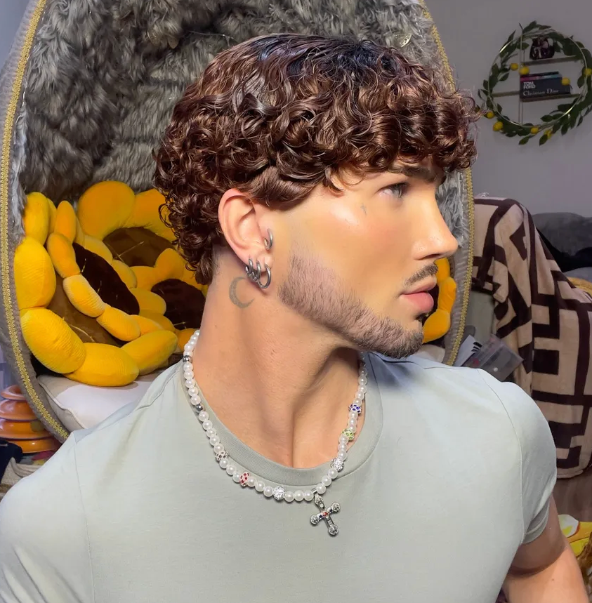 CHESTNUT Dark Root Curly NO LACE HUMAN HAIR WIG