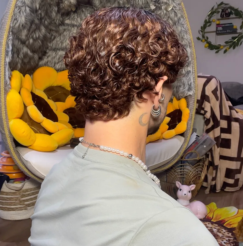 CHESTNUT Dark Root Curly NO LACE HUMAN HAIR WIG