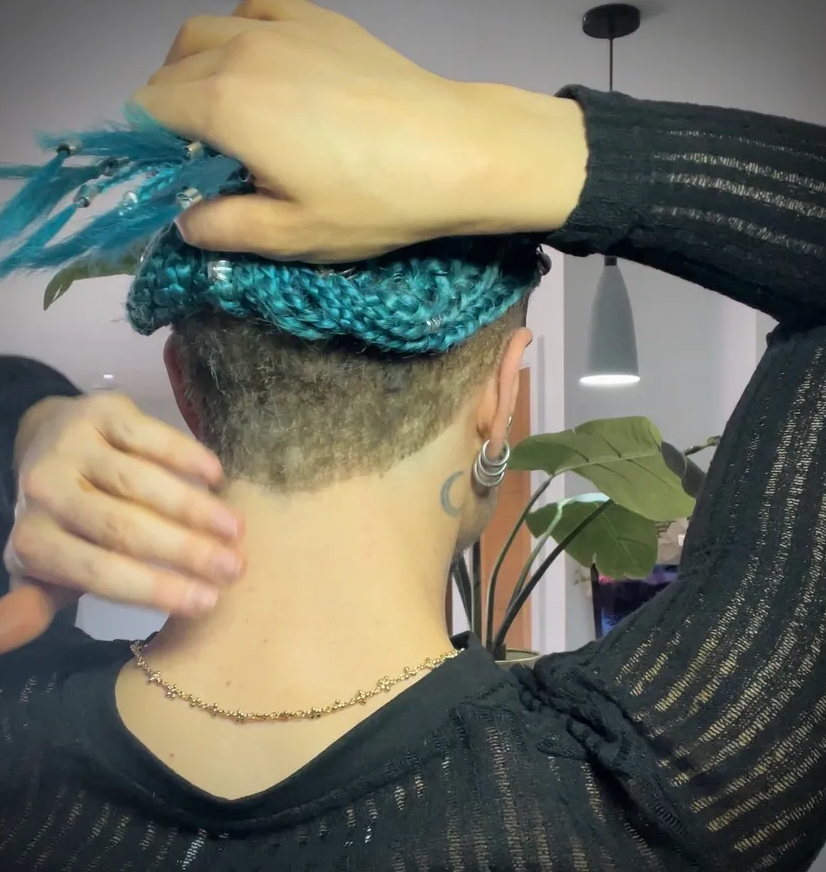 JEWELLED OUT BRAIDS - Blue With Roots FULL UNDERCUT LACE WIG