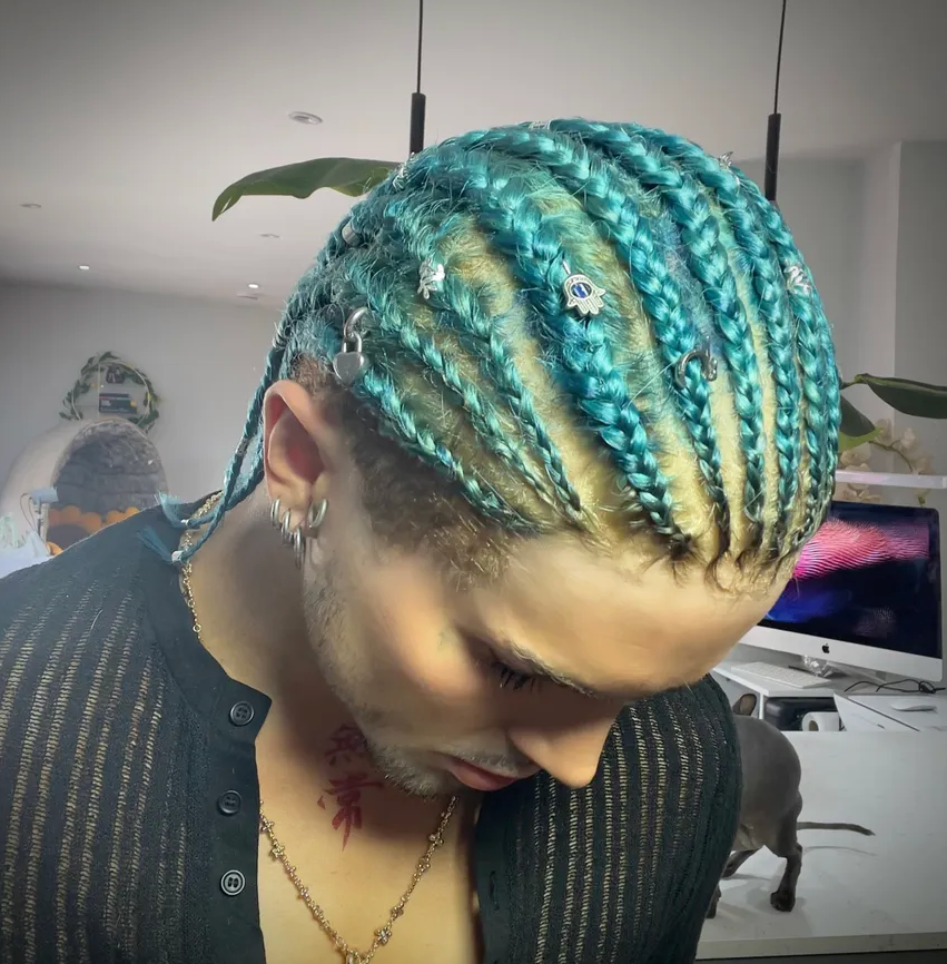 JEWELLED OUT BRAIDS - Blue With Roots FULL UNDERCUT LACE WIG
