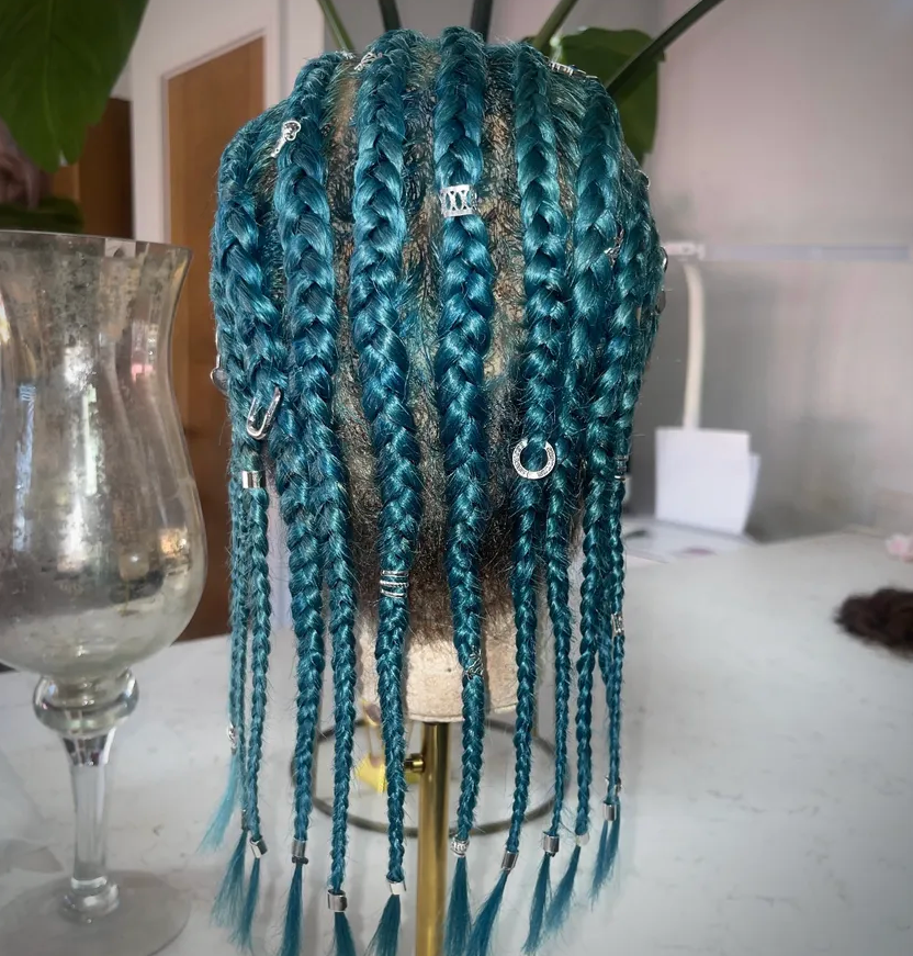 JEWELLED OUT BRAIDS - Blue With Roots FULL UNDERCUT LACE WIG