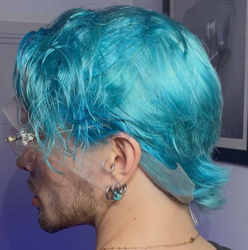 Bubble Gum Blue Mullet - 360 LACE WIG